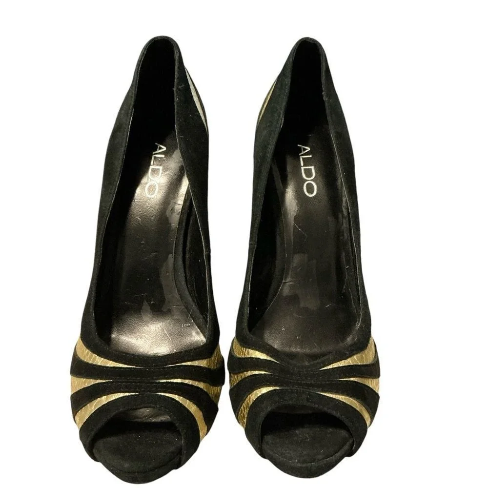 Aldo black &‎ gold suede leather pumps size 39 US9